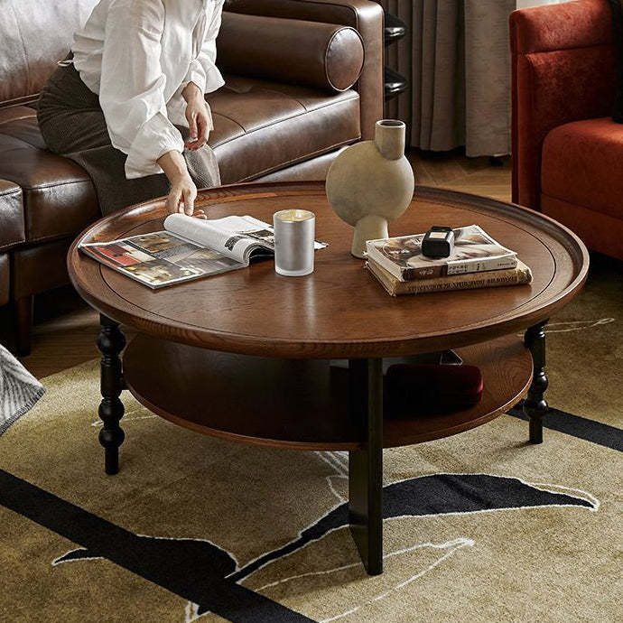 Retro Wood Roman Column Coffee Table 2-Tier