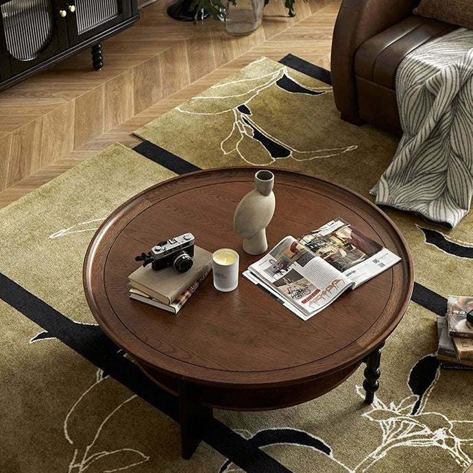 Retro Wood Roman Column Coffee Table 2-Tier