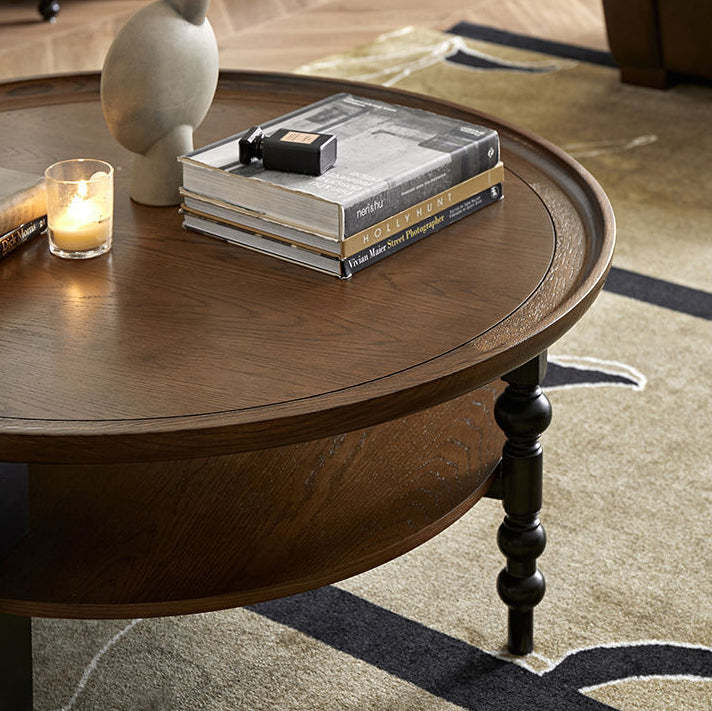 Retro Wood Roman Column Coffee Table 2-Tier