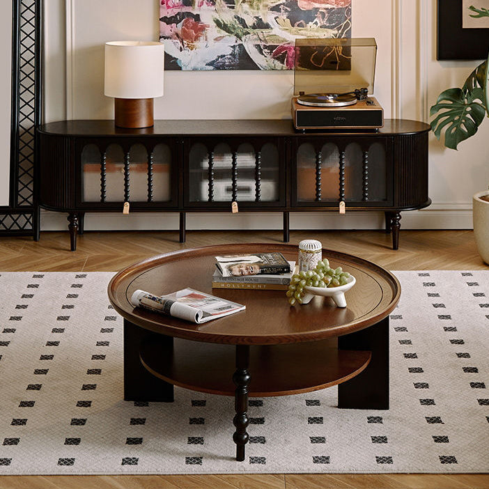 Retro Wood Roman Column Coffee Table 2-Tier