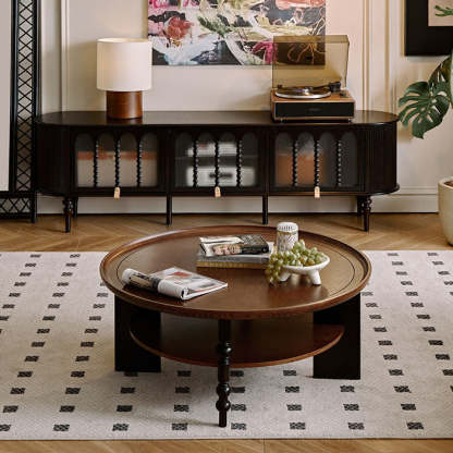 Retro Wood Roman Column Coffee Table 2-Tier