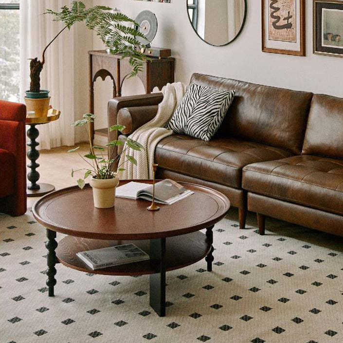 Retro Wood Roman Column Coffee Table 2-Tier