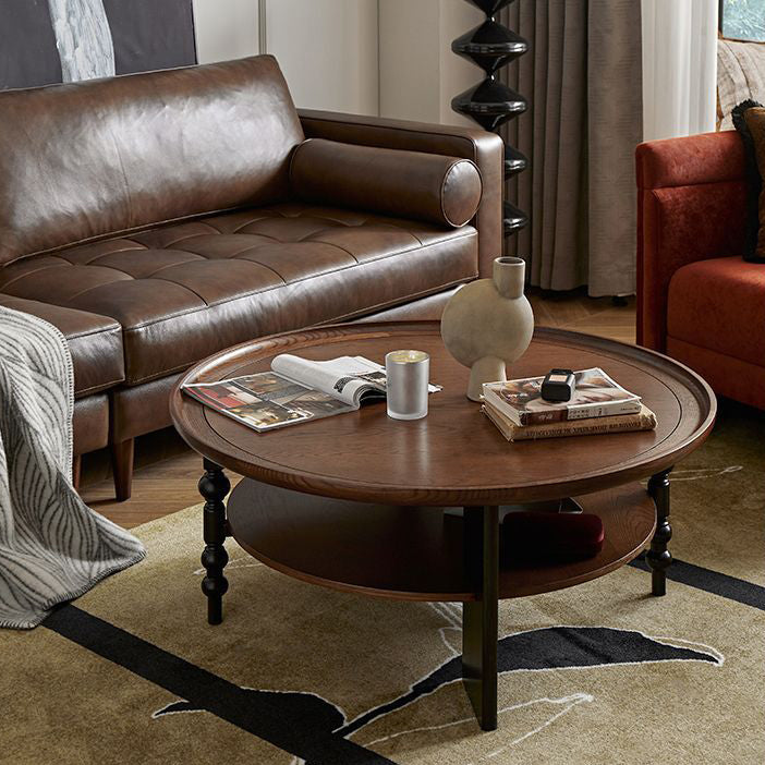 Retro Wood Roman Column Coffee Table 2-Tier