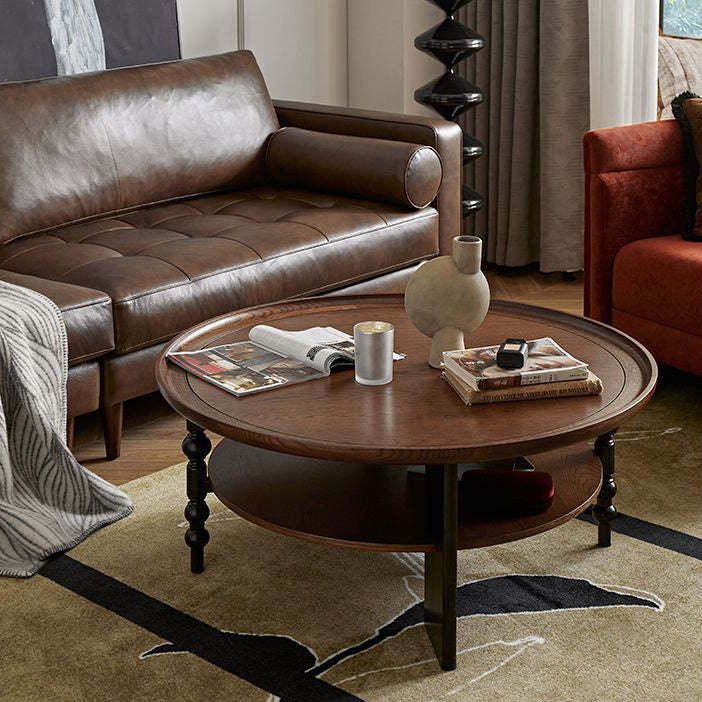 Retro Wood Roman Column Coffee Table 2-Tier