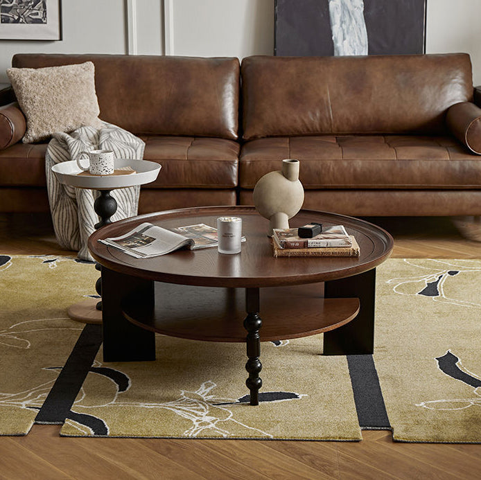 Retro Wood Roman Column Coffee Table 2-Tier