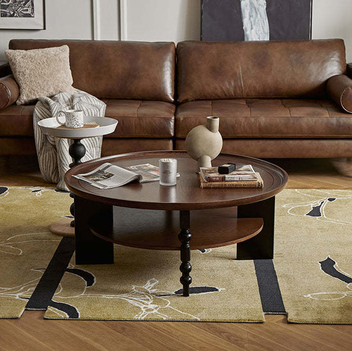 Retro Wood Roman Column Coffee Table 2-Tier