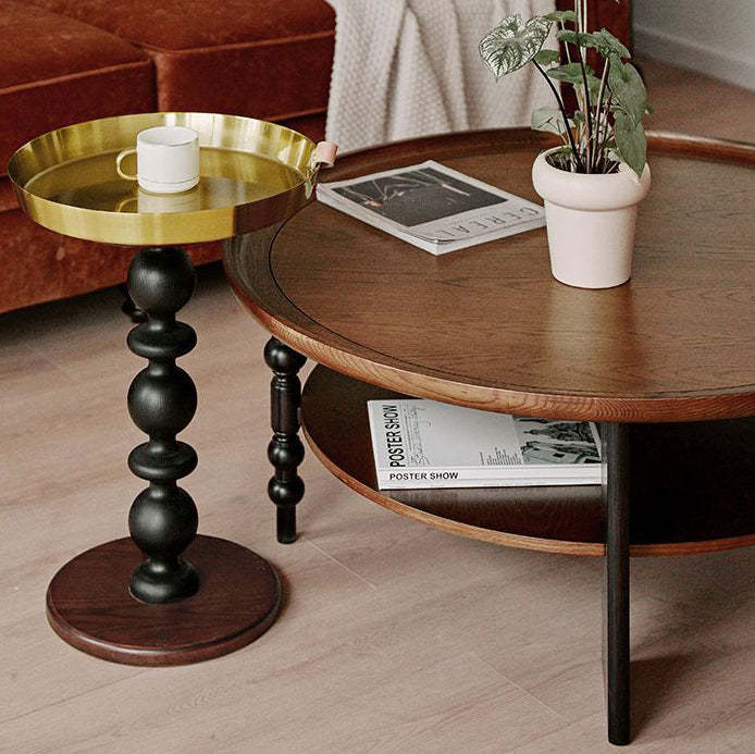 Retro Wood Roman Column Coffee Table 2-Tier