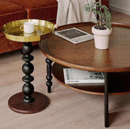 Retro Wood Roman Column Coffee Table 2-Tier