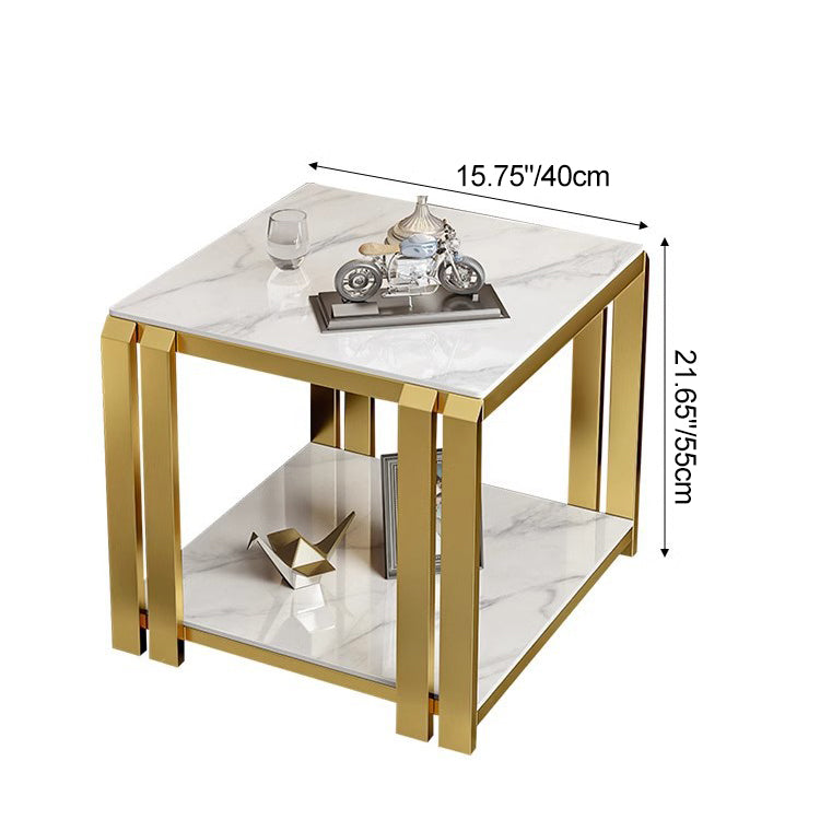 Nordic Slab Metal 2-Tier Side Table — Gray / Gold