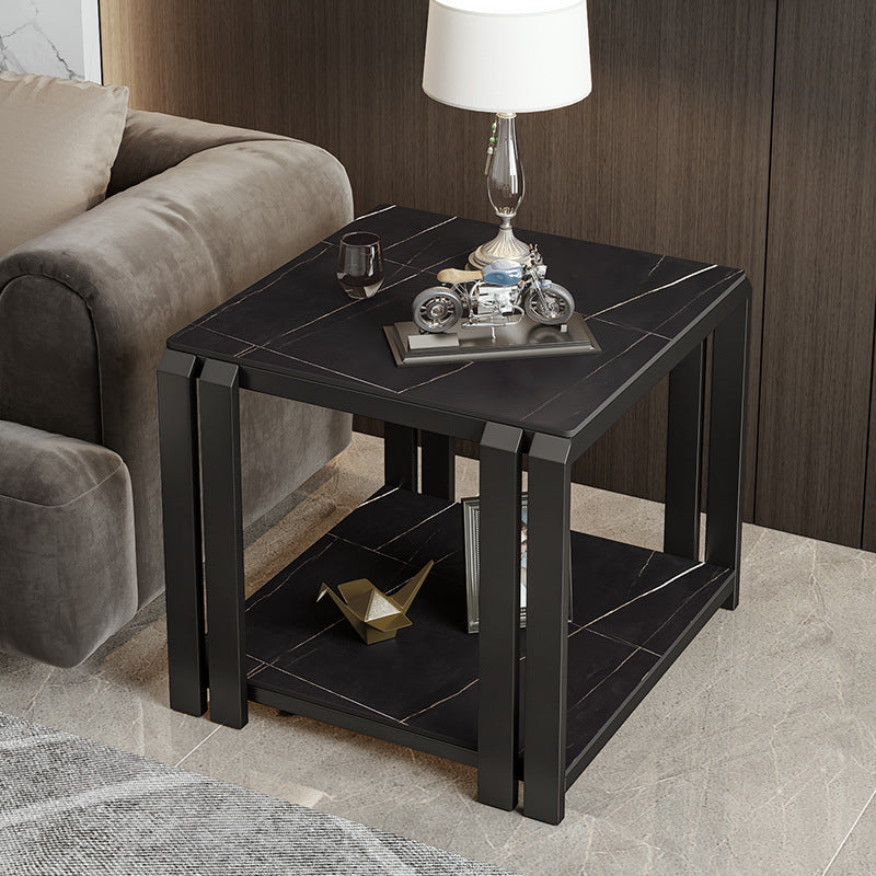 Nordic Slab Metal 2-Tier Side Table — White / Gold