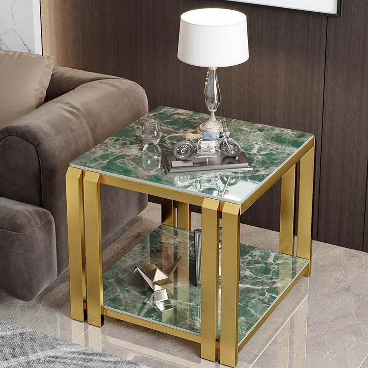 Nordic Slab Metal 2-Tier Side Table — White / Black