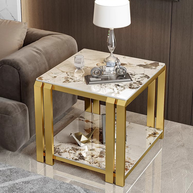 Nordic Slab Metal 2-Tier Side Table — White / Gold