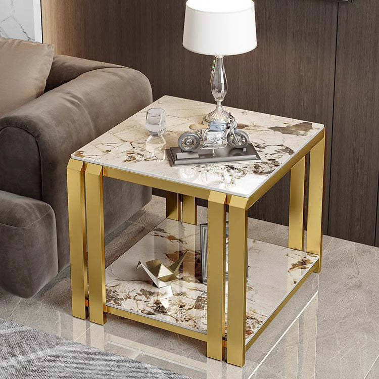 Nordic Slab Metal 2-Tier Side Table — White / Gold