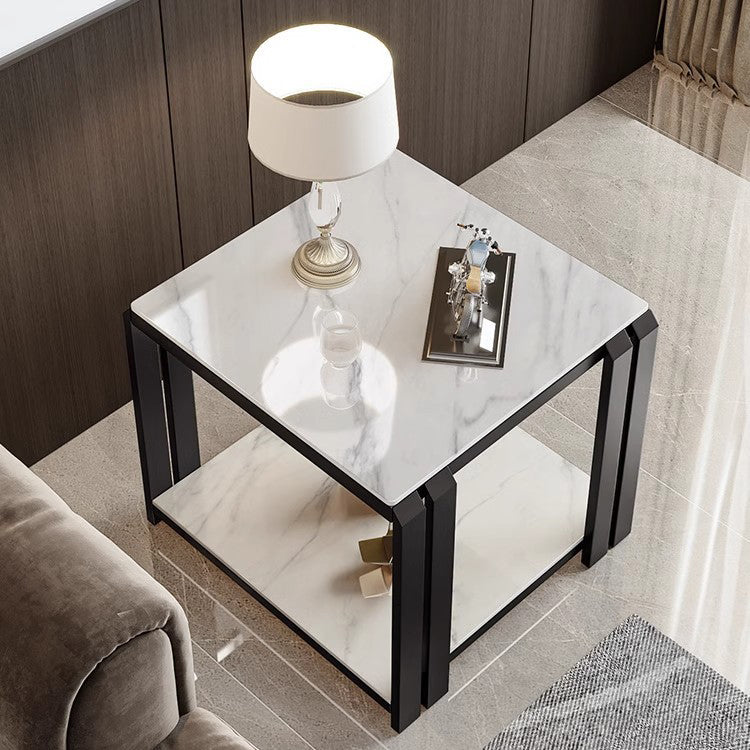 Nordic Slab Metal 2-Tier Side Table — Pandora / Black