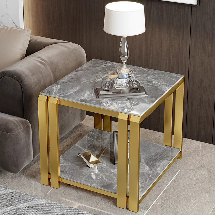 Nordic Slab Metal 2-Tier Side Table — Green / Gold