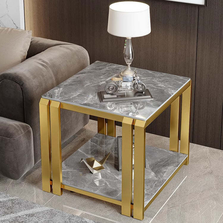 Nordic Slab Metal 2-Tier Side Table — Green / Gold