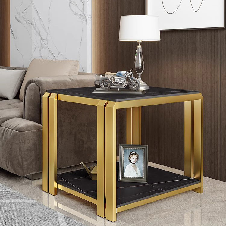 Nordic Slab Metal 2-Tier Side Table — Pandora / Black