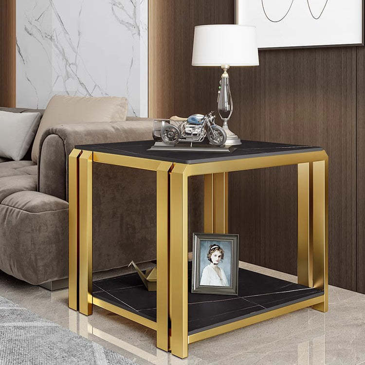 Nordic Slab Metal 2-Tier Side Table — Pandora / Black