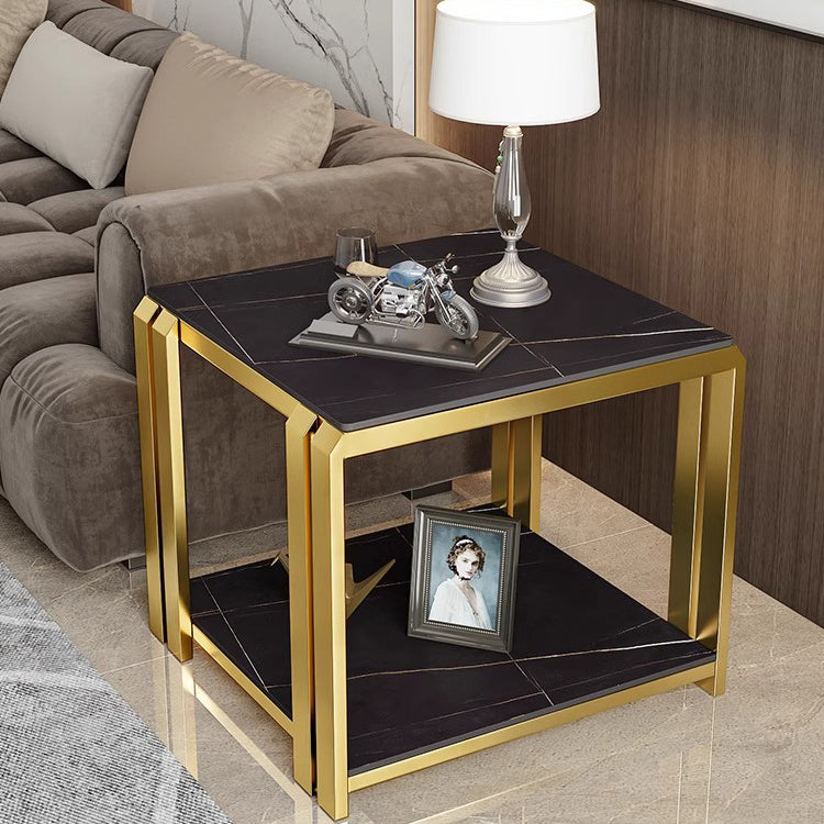 Nordic Slab Metal 2-Tier Side Table — Black / Black