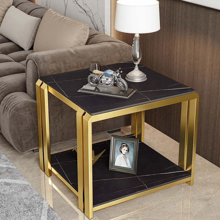Nordic Slab Metal 2-Tier Side Table — Black / Black