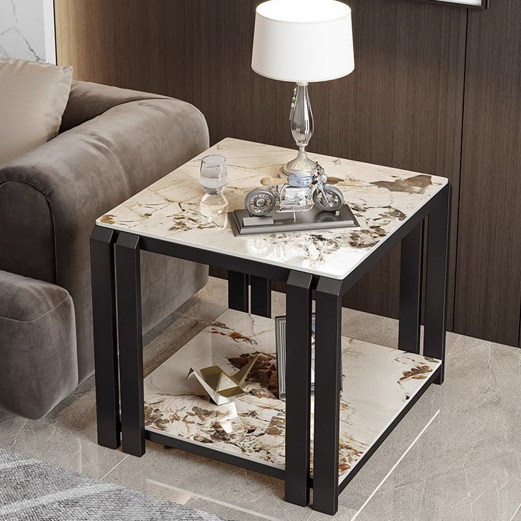Nordic Slab Metal 2-Tier Side Table — Black / Gold