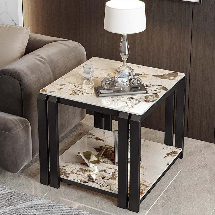 Nordic Slab Metal 2-Tier Side Table — Black / Gold