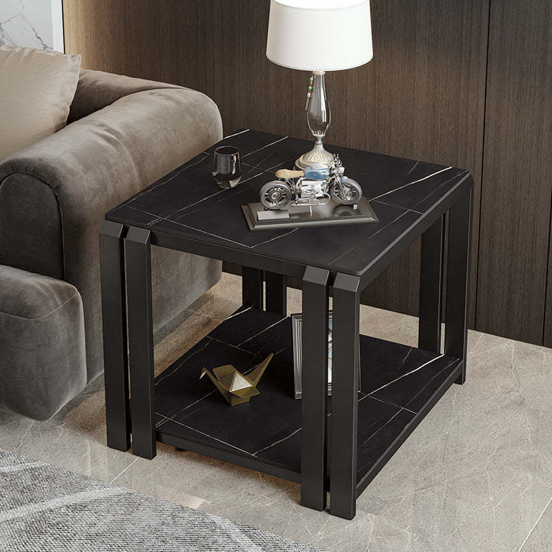 Nordic Slab Metal 2-Tier Side Table — White / Gold