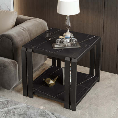 Nordic Slab Metal 2-Tier Side Table — White / Gold