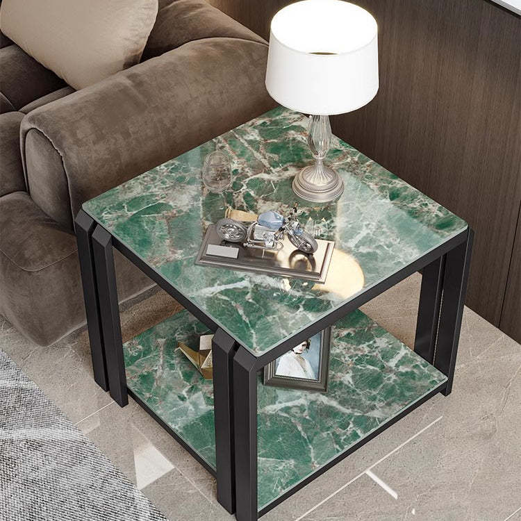 Nordic Slab Metal 2-Tier Side Table — White / Gold