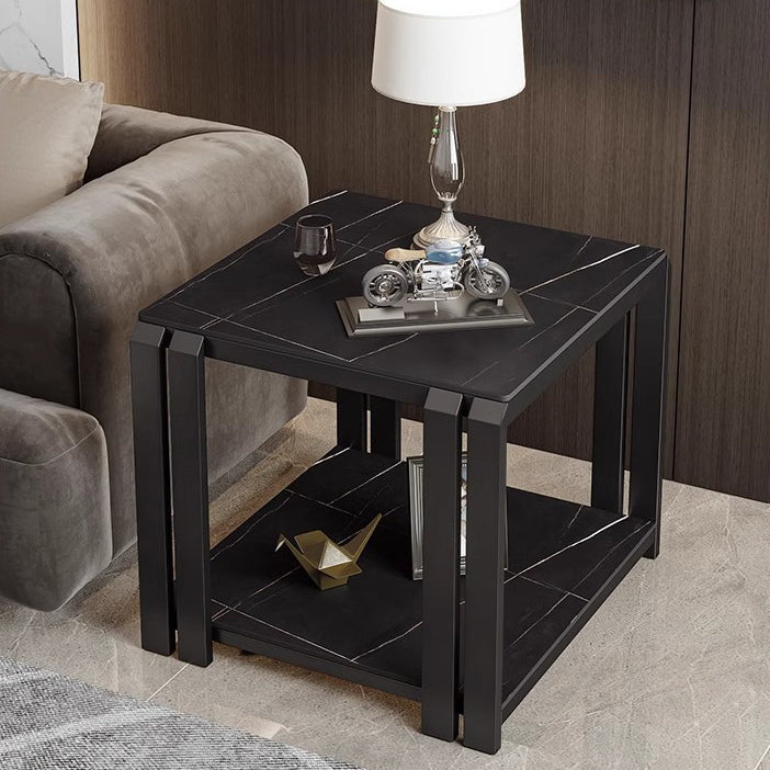 Nordic Slab Metal 2-Tier Side Table — Gray / Gold