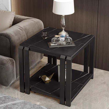 Nordic Slab Metal 2-Tier Side Table — Gray / Gold