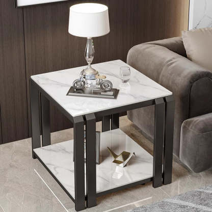 Nordic Slab Metal 2-Tier Side Table — Gray / Black