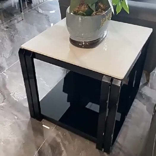 Nordic Slab Metal 2-Tier Side Table — White / Black
