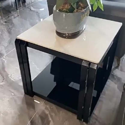 Nordic Slab Metal 2-Tier Side Table — White / Black