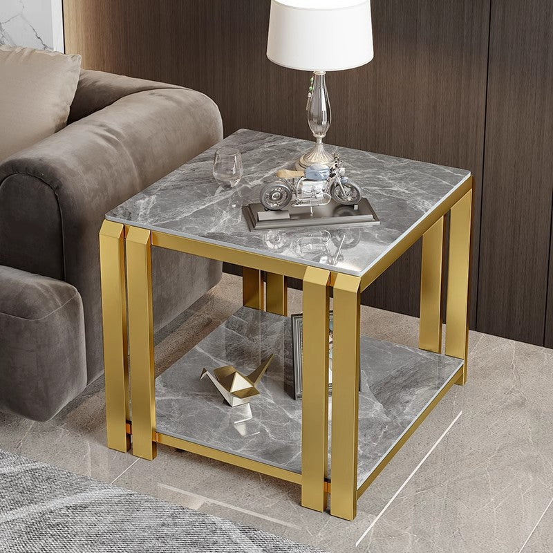 Nordic Slab Metal 2-Tier Side Table — Green / Black