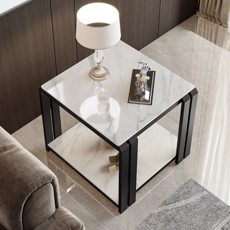 Nordic Slab Metal 2-Tier Side Table — Gray / Black