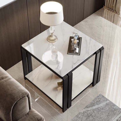 Nordic Slab Metal 2-Tier Side Table — Gray / Black
