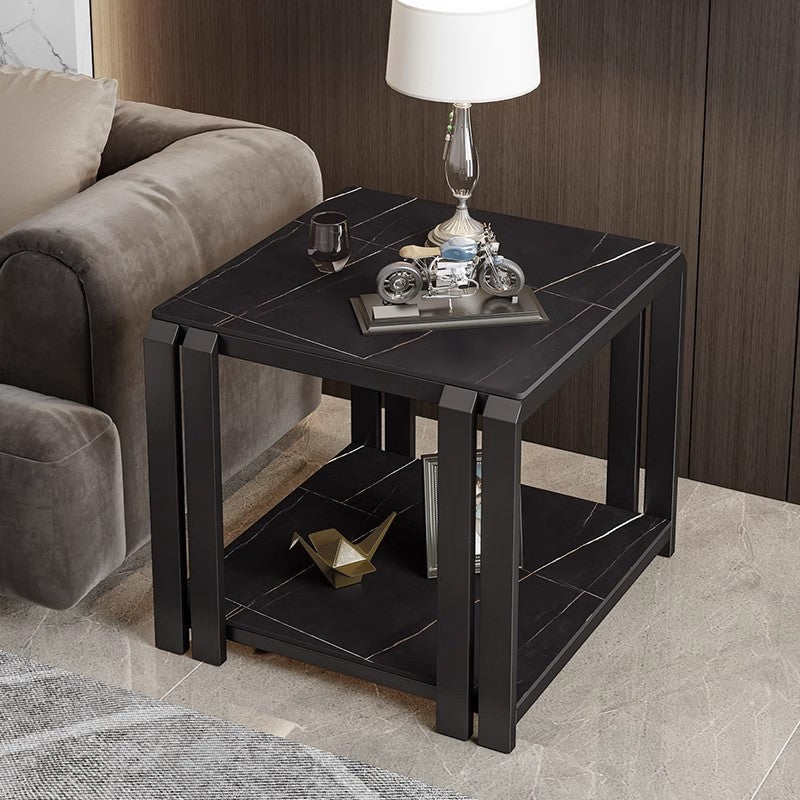 Nordic Slab Metal 2-Tier Side Table — Green / Gold