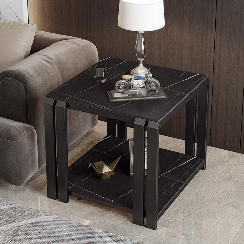 Nordic Slab Metal 2-Tier Side Table — Green / Gold
