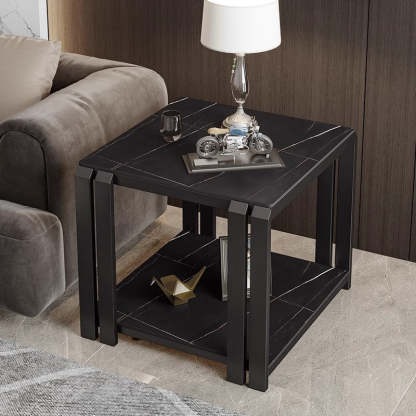 Nordic Slab Metal 2-Tier Side Table — Green / Gold