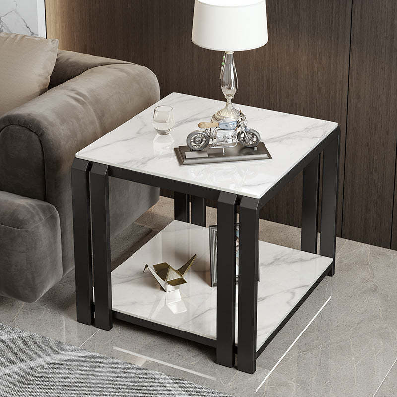 Nordic Slab Metal 2-Tier Side Table — Black / Black