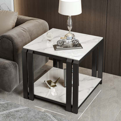 Nordic Slab Metal 2-Tier Side Table — Black / Black
