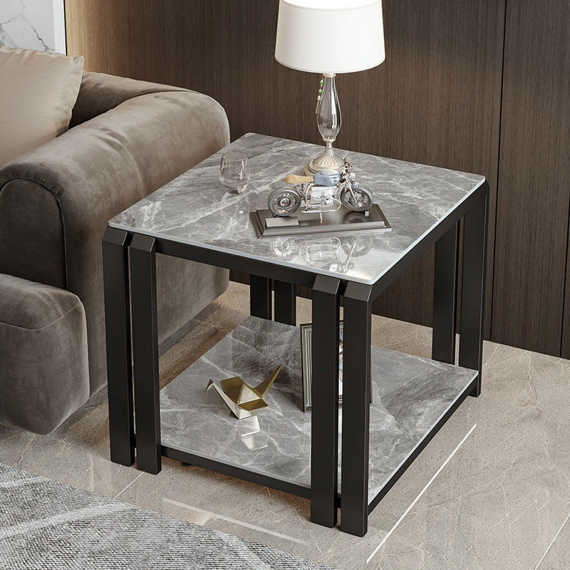 Nordic Slab Metal 2-Tier Side Table — Gray / Black