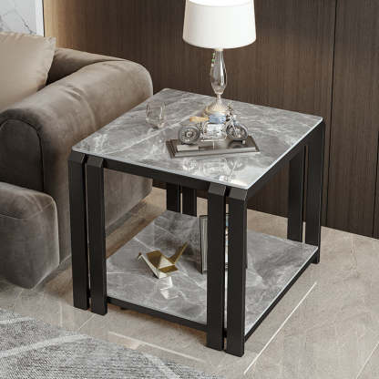Nordic Slab Metal 2-Tier Side Table — Gray / Black