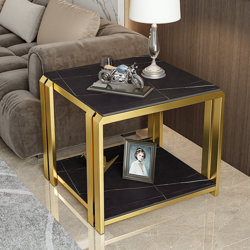 Nordic Slab Metal 2-Tier Side Table — Green / Black