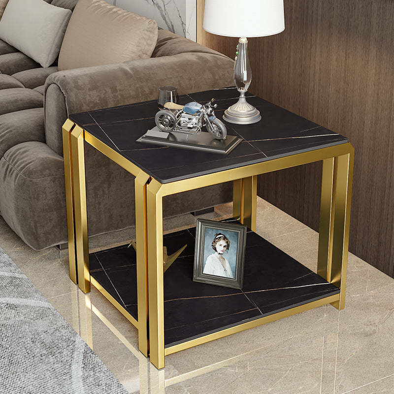 Nordic Slab Metal 2-Tier Side Table — Green / Black