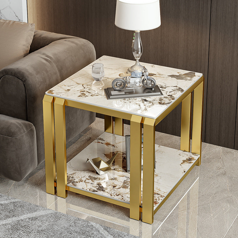 Nordic Slab Metal 2-Tier Side Table — Black / Black