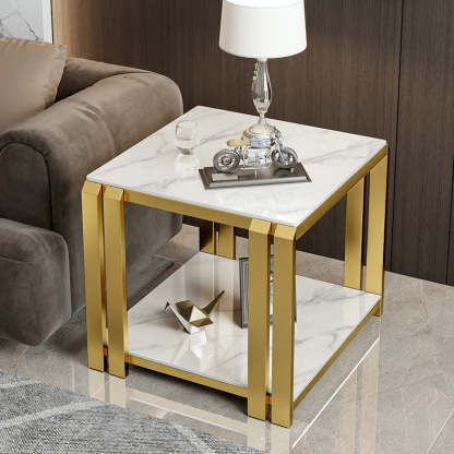Nordic Slab Metal 2-Tier Side Table — Pandora / Black