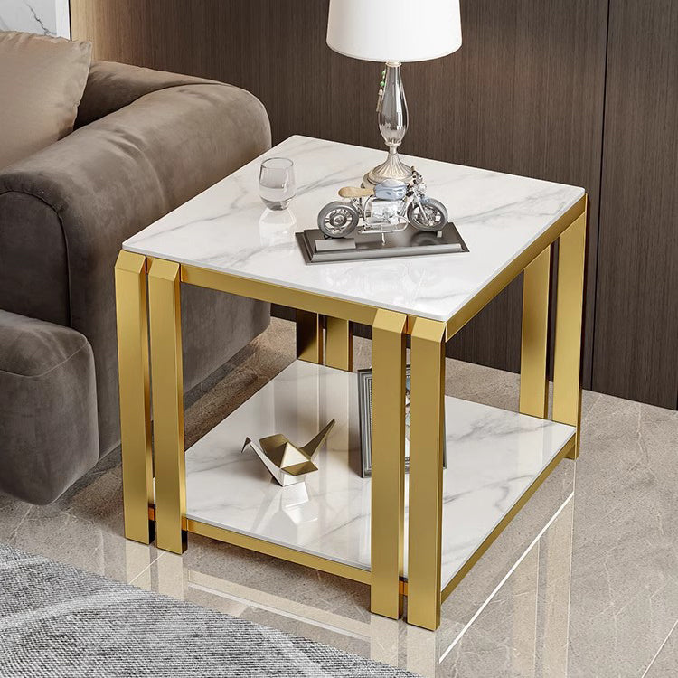 Nordic Slab Metal 2-Tier Side Table — Black / Gold