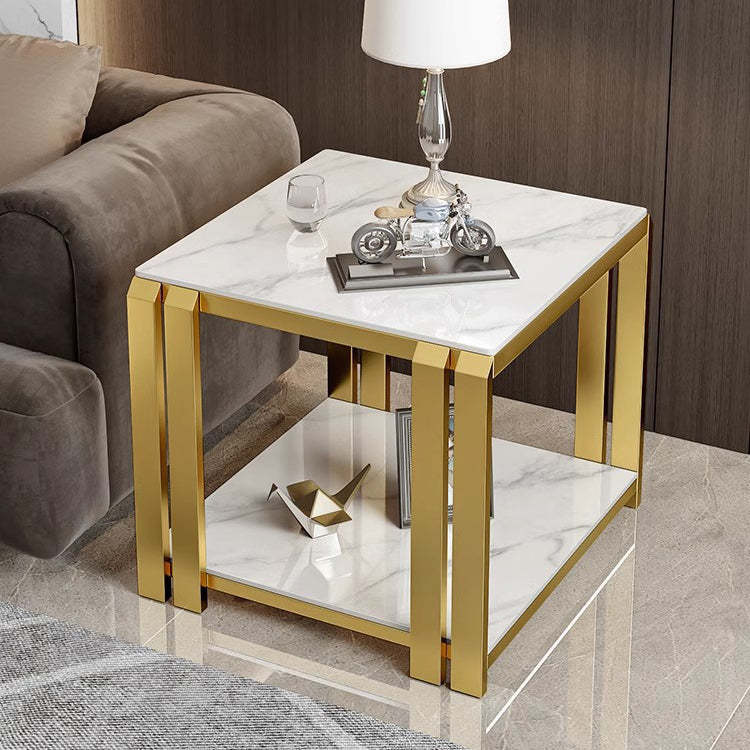Nordic Slab Metal 2-Tier Side Table — Black / Gold